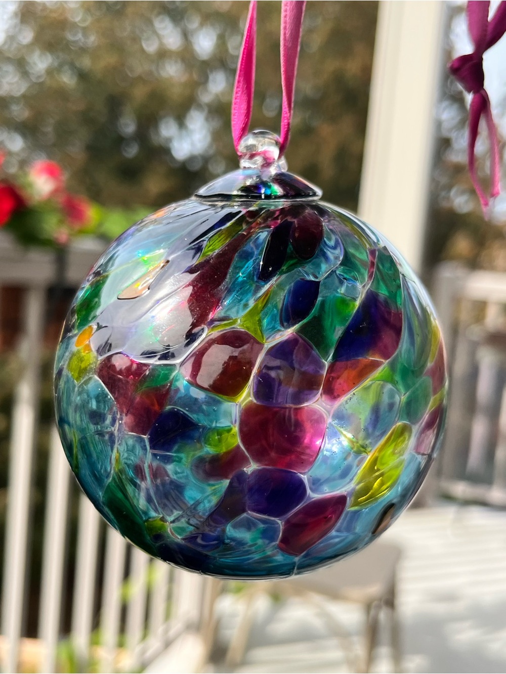 Hand-Blown Multi-Color Glass Ornament for Home Art